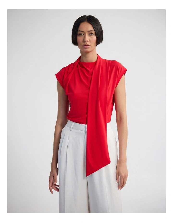Mimi Jersey Scarf Detail Top in Red image 1