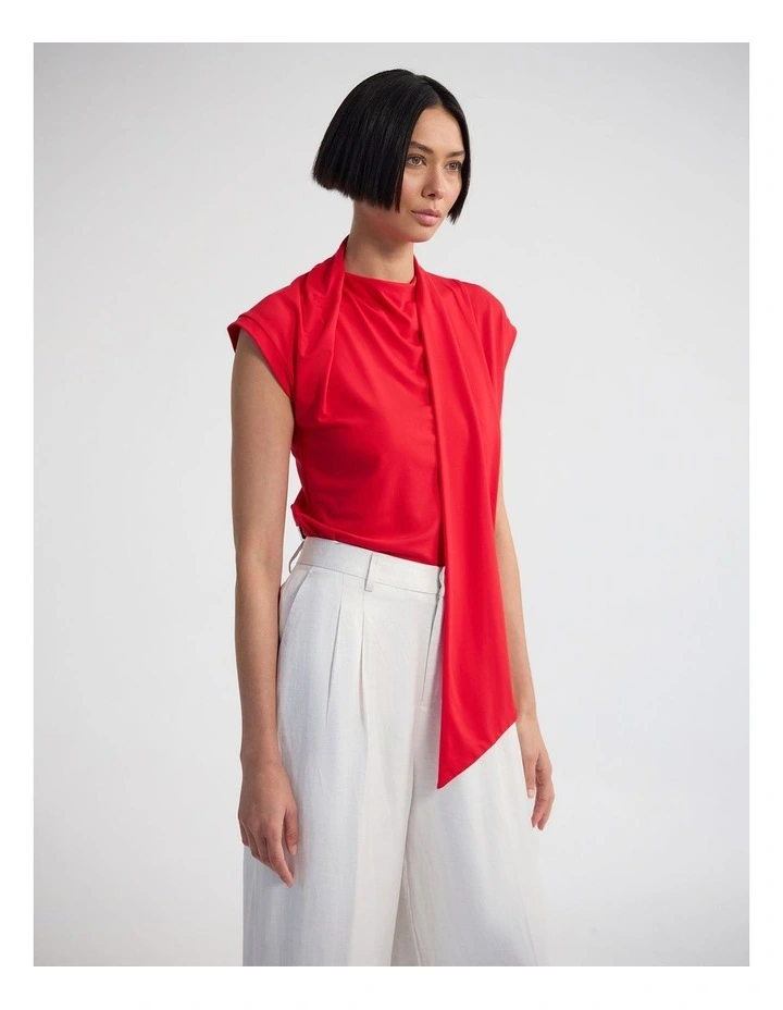 Mimi Jersey Scarf Detail Top in Red image 3