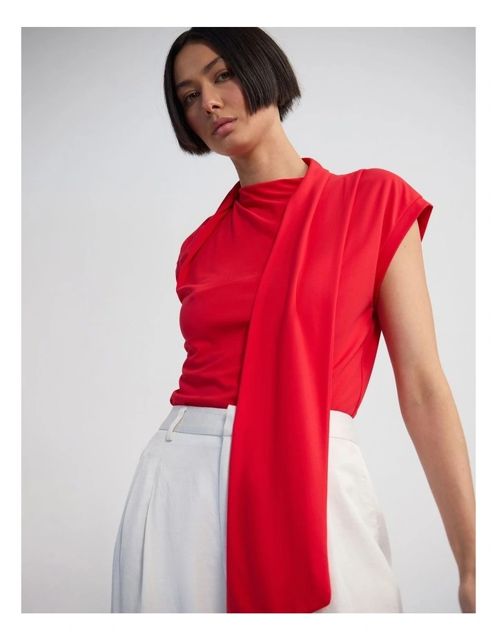 Mimi Jersey Scarf Detail Top in Red image 4