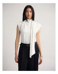 Mimi Jersey Scarf Detail Top in White