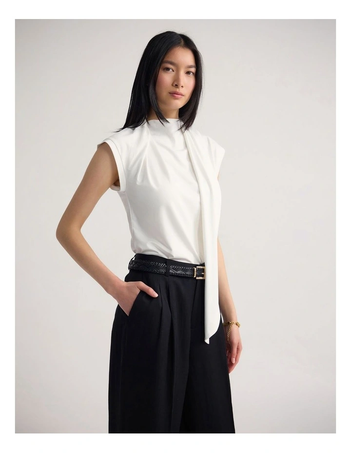 Mimi Jersey Scarf Detail Top in White image 3