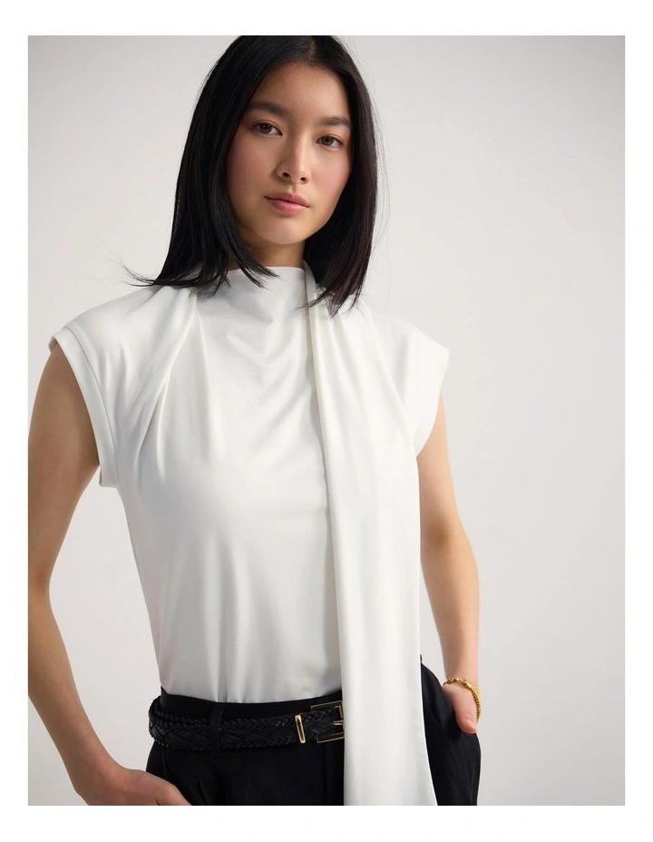 Mimi Jersey Scarf Detail Top in White image 4