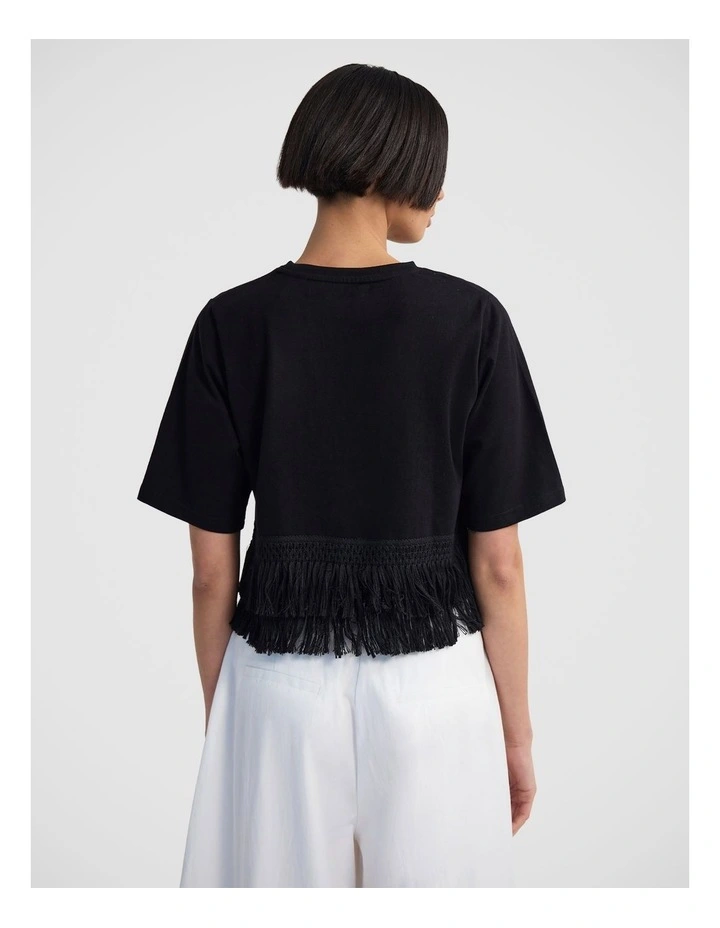 Bria Cotton Fringe Trim T-Shirt in Black image 2