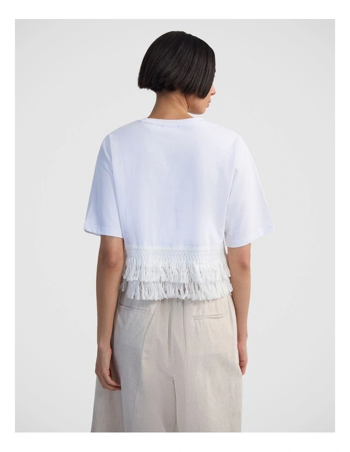 Bria Cotton Fringe Trim T-Shirt in White image 2