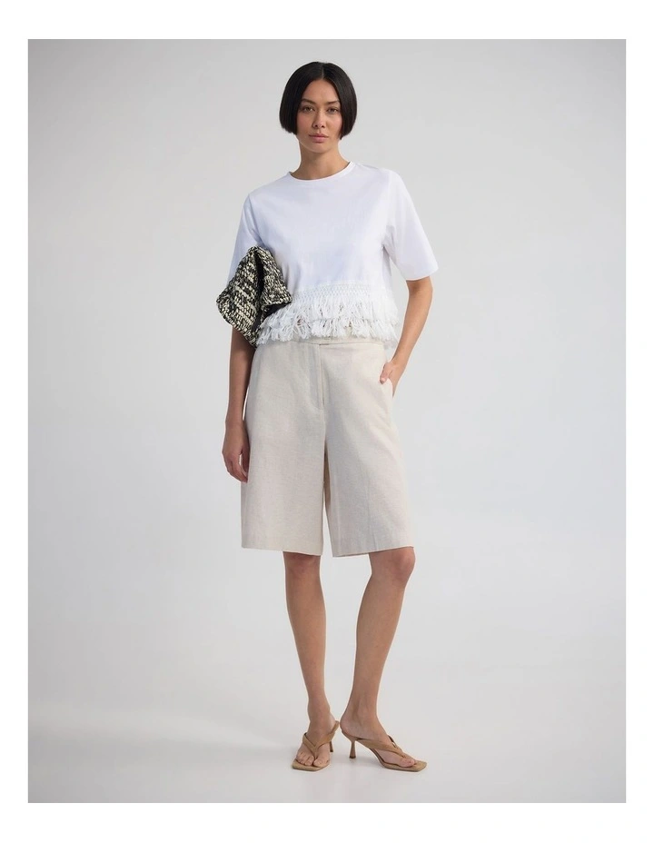 Bria Cotton Fringe Trim T-Shirt in White image 5