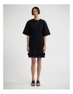 Bella Knit Dress With Fringe Trim in Black
