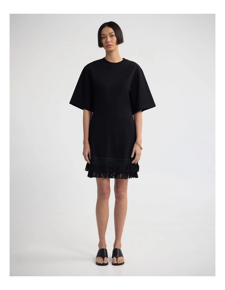 Bella Knit Dress With Fringe Trim in Black image 1