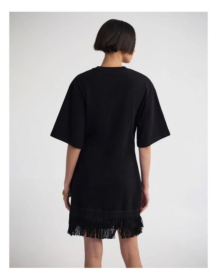 Bella Knit Dress With Fringe Trim in Black image 2
