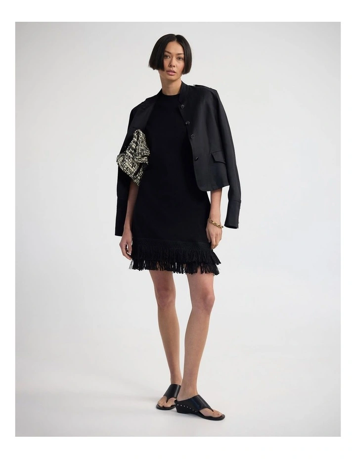 Bella Knit Dress With Fringe Trim in Black image 6