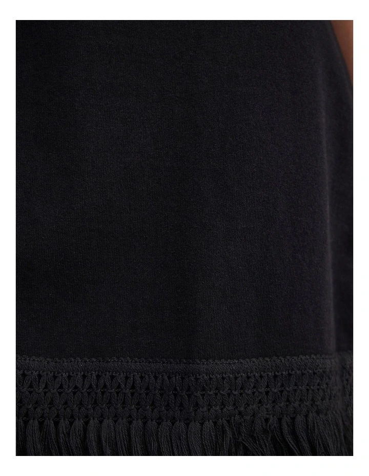 Bella Knit Dress With Fringe Trim in Black image 7