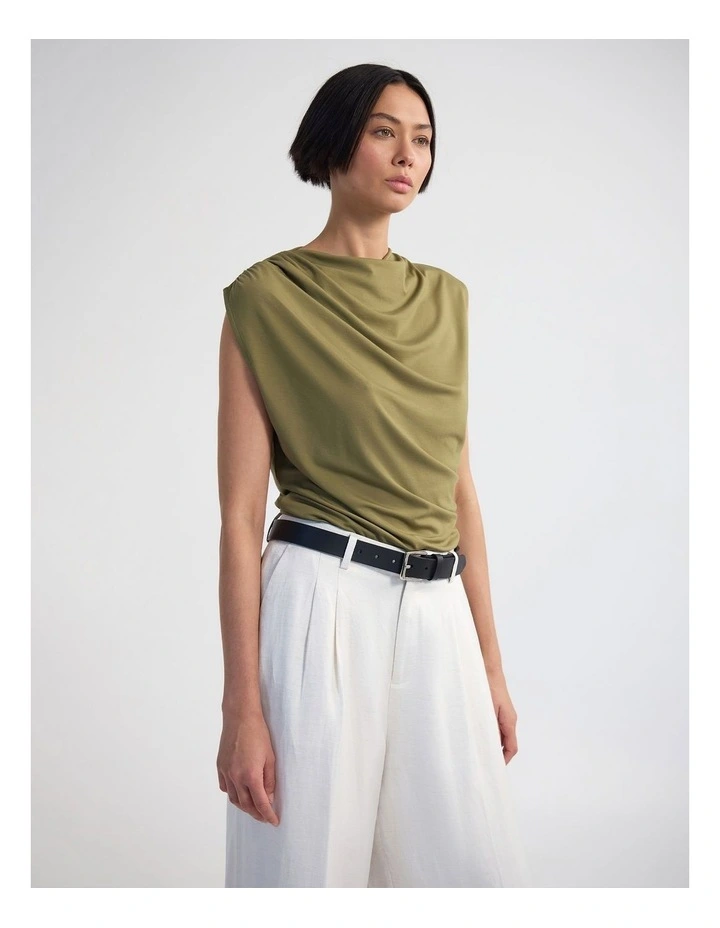 Aster Jersey Top in Olive image 3
