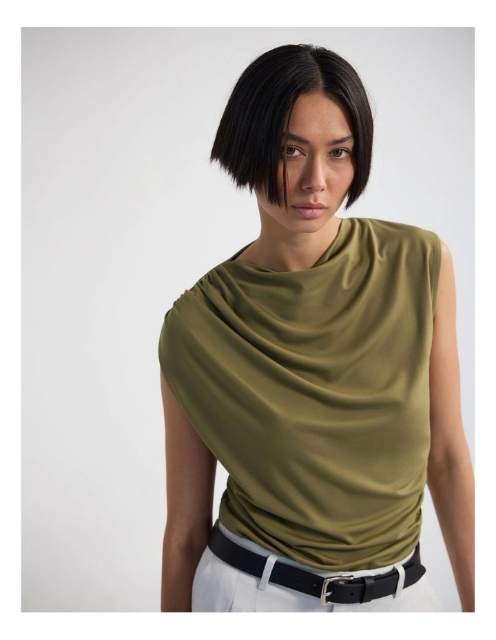 Aster Jersey Top in Olive image 4