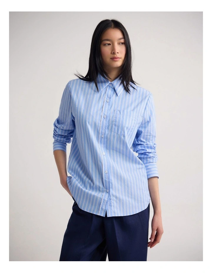 Adrienne Cotton Stripe Shirt in Blue Stripe image 1