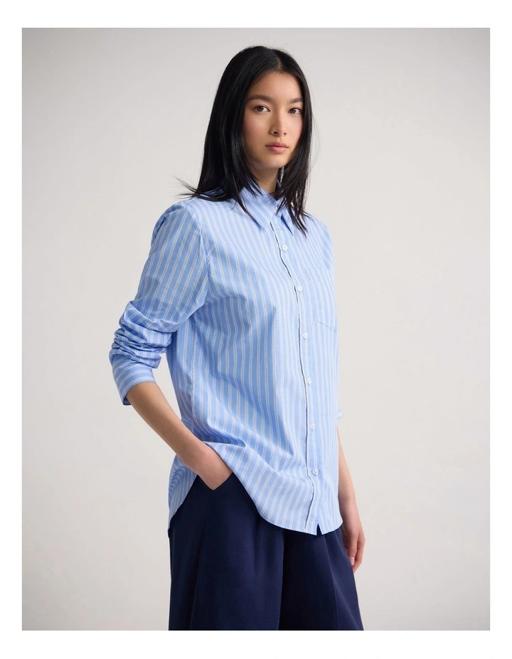 Adrienne Cotton Stripe Shirt in Blue Stripe image 3