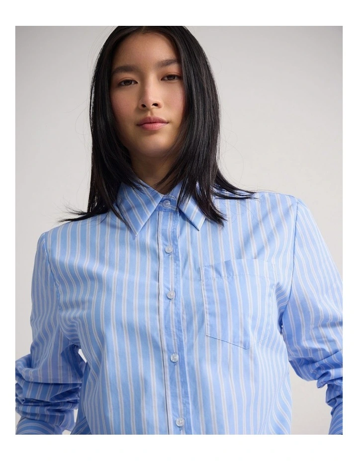 Adrienne Cotton Stripe Shirt in Blue Stripe image 4