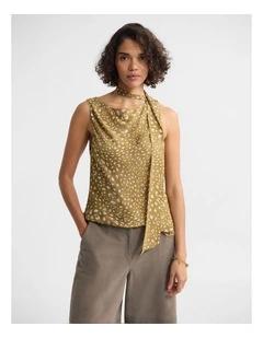 Katrine Bambi Print Scarf Top in Caramel