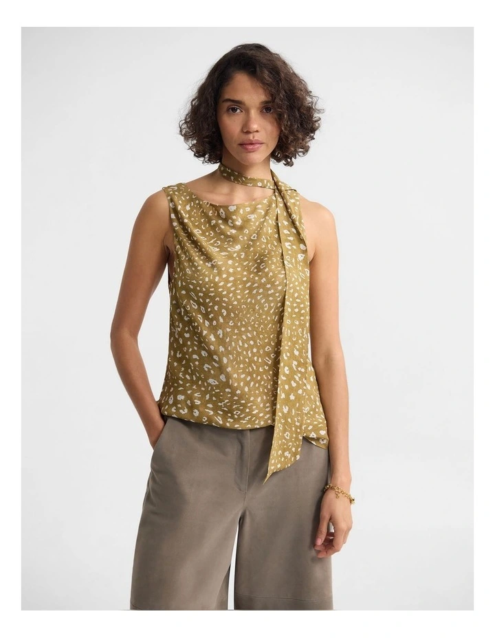 Katrine Bambi Print Scarf Top in Caramel image 1