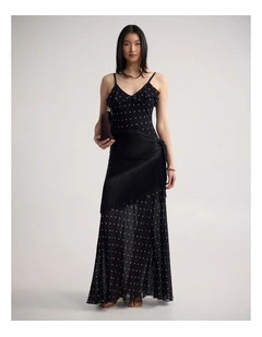 Georgia Georgette Polka Dot Dress in Black/Cream Spot