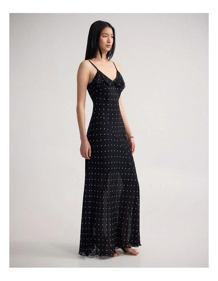 Georgia Georgette Polka Dot Dress in Black/Cream Spot image 3