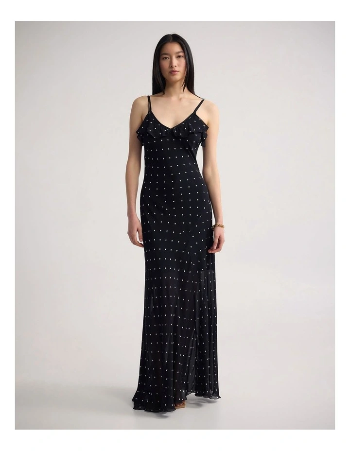 Georgia Georgette Polka Dot Dress in Black/Cream Spot image 5