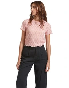 Sheer Slim Lace Short Sleeve Top in Rose