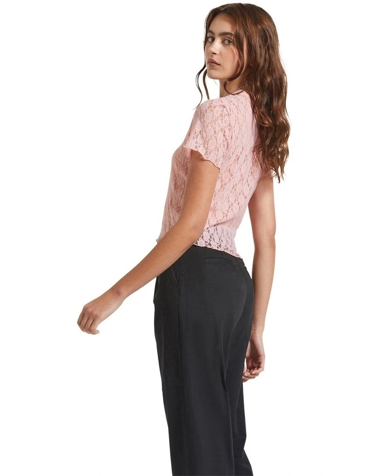 Sheer Slim Lace Short Sleeve Top in Rose image 3