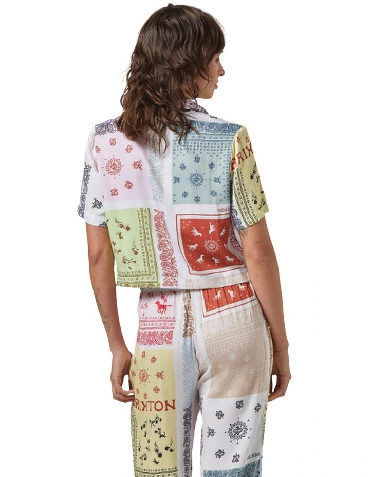 Silky Short Sleeve Bowling Button Down Shirt in Multi Color Bandana image 2