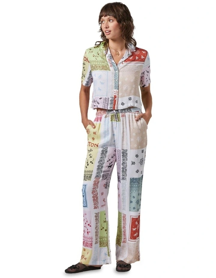 Silky Short Sleeve Bowling Button Down Shirt in Multi Color Bandana image 3