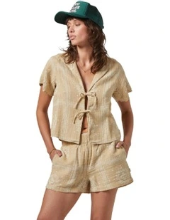 Wandering Tie Top in Pale Khaki Bandana