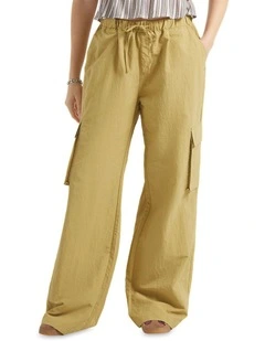 The Jett Lw Cargo Wide Leg Pan in Olive Stone