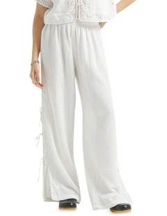 Seaside Eyelet Wide Leg Pant in Off White Eyelet