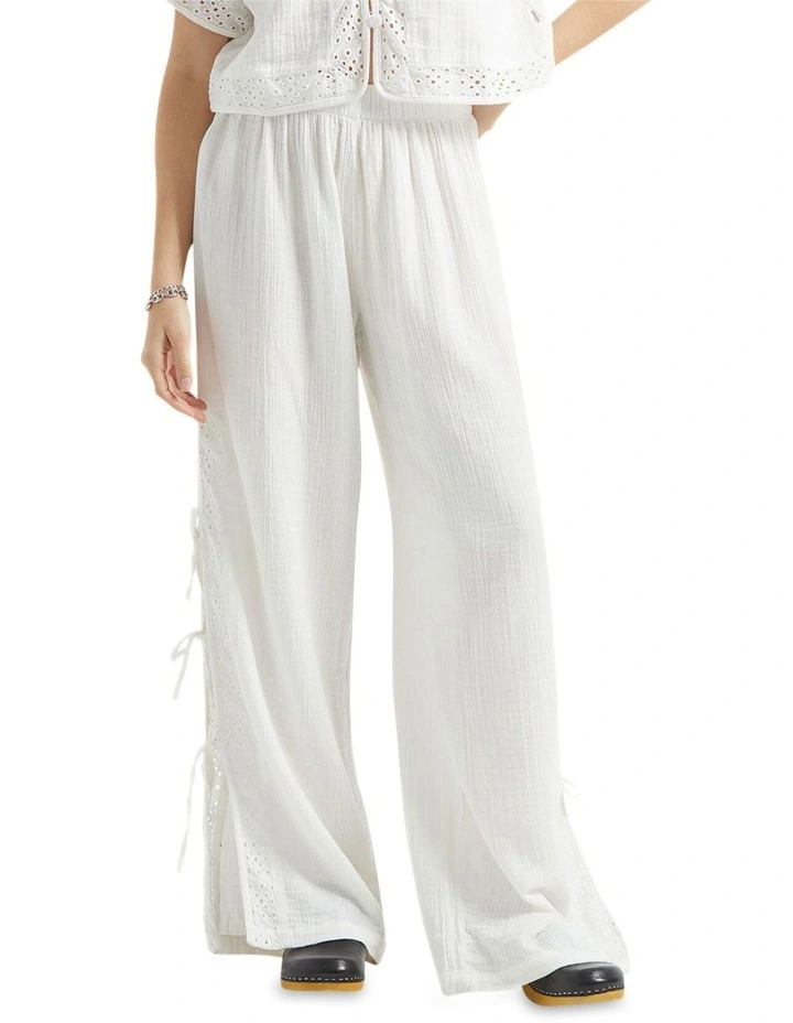 Seaside Eyelet Wide Leg Pant in Off White Eyelet image 1