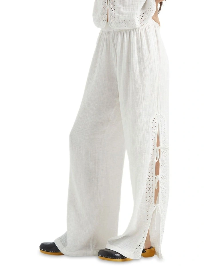 Seaside Eyelet Wide Leg Pant in Off White Eyelet image 3