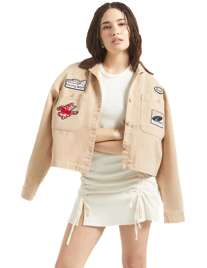 Utopia Patchwork Overshirt in Washed Timeless Taupe image 5