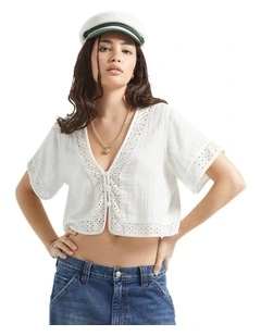 Seaside Eyelet Top in Off White Eyelet