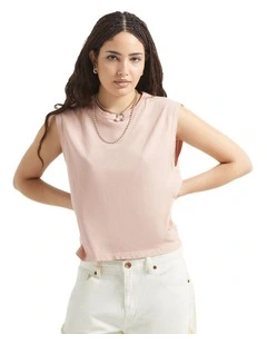 Carefree Organic Garment Dyed Muscle Tank in Silver Pink