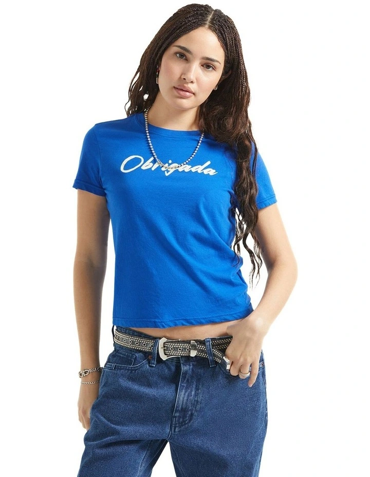 Thank You Slim Crew Tee in Sunrise Blue image 1