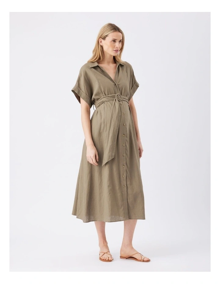 Amy Linen Nursing Shirt Dress image 3