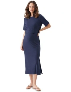 Ivy Rib Nursing Dress in Blue