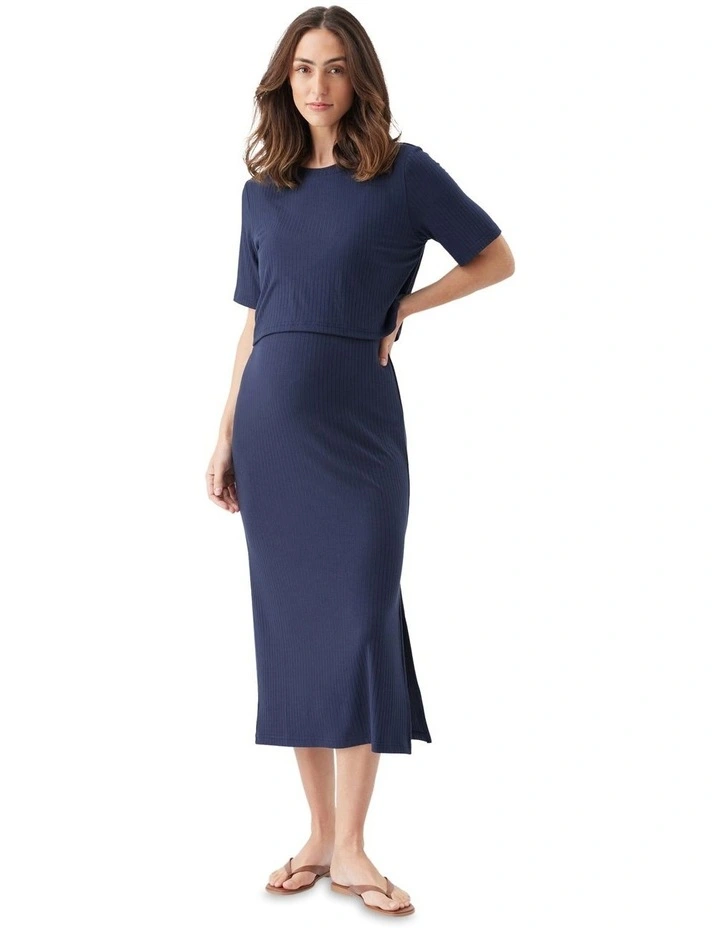 Ivy Rib Nursing Dress in Blue image 1
