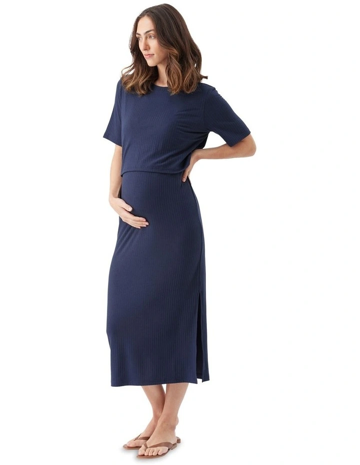 Ivy Rib Nursing Dress in Blue image 3