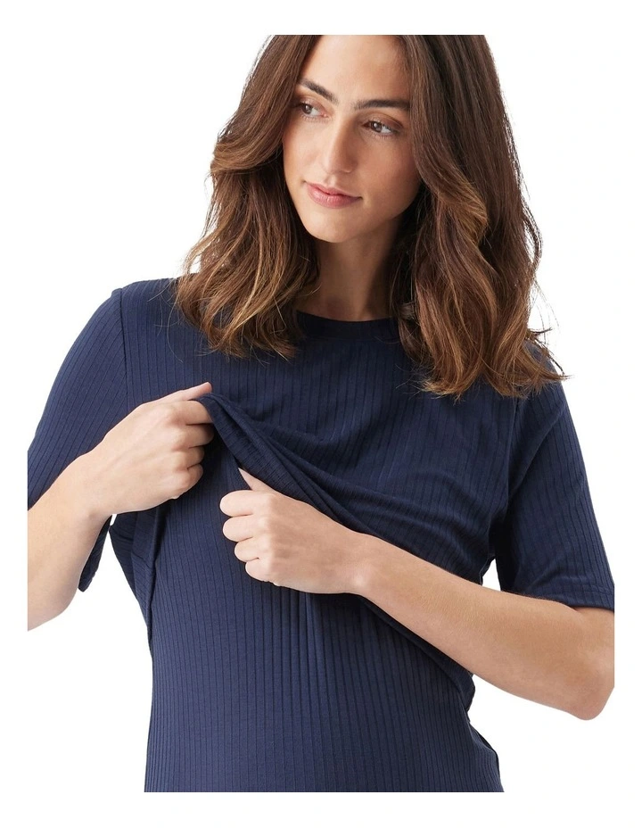 Ivy Rib Nursing Dress in Blue image 5