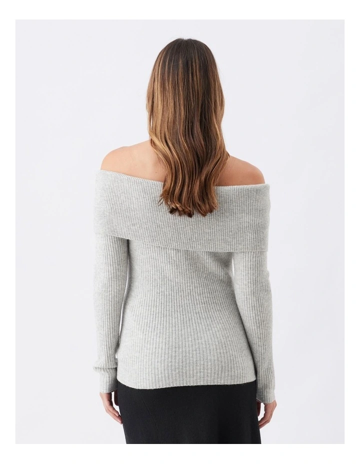 Maisy Off Shoulder Knit Jumper in Silver Marle image 2