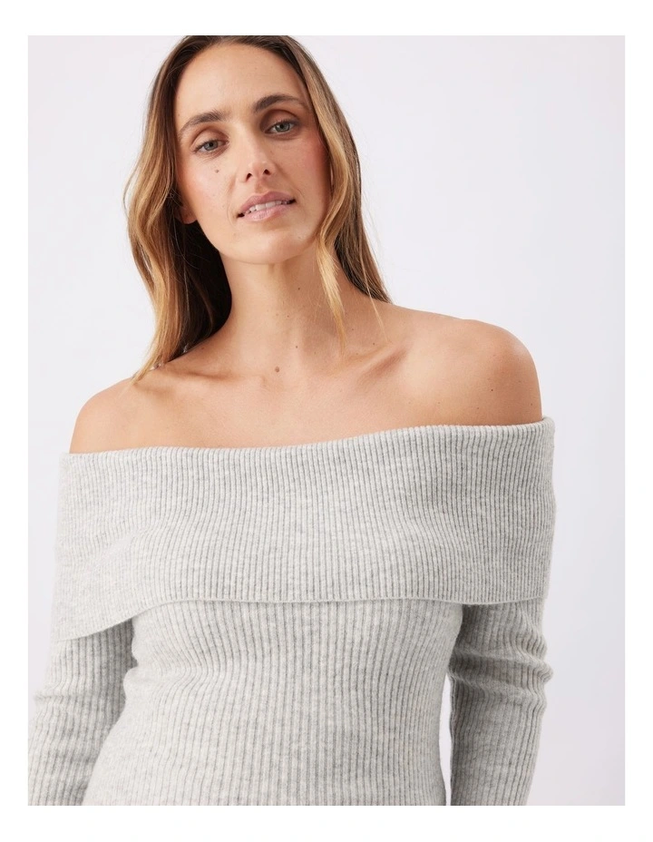 Maisy Off Shoulder Knit Jumper in Silver Marle image 5