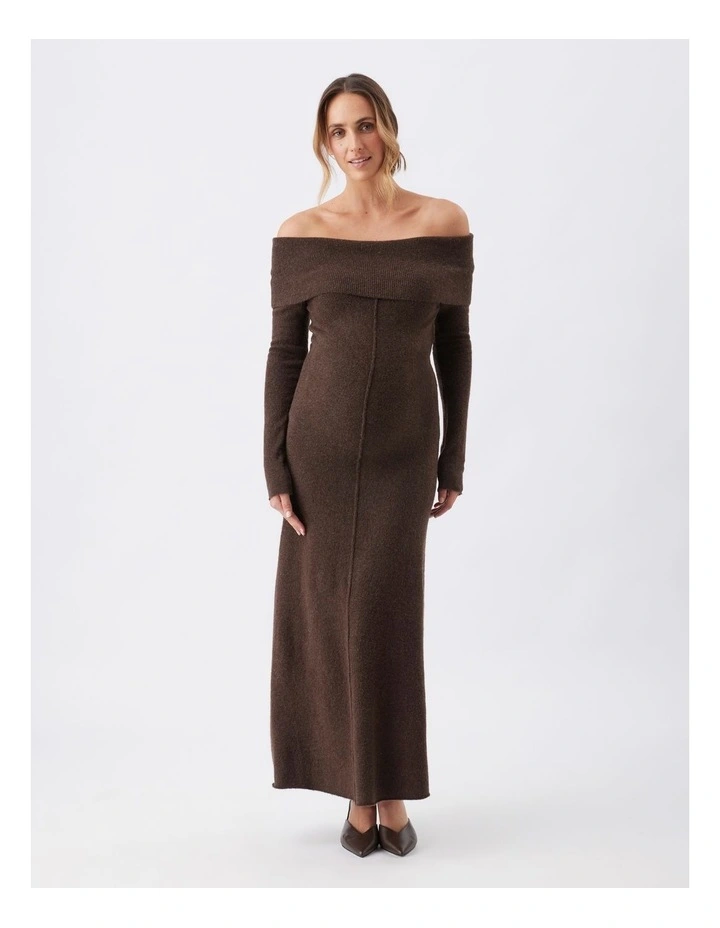 Tyla Off Shoulder Knit Dress in Brown image 1