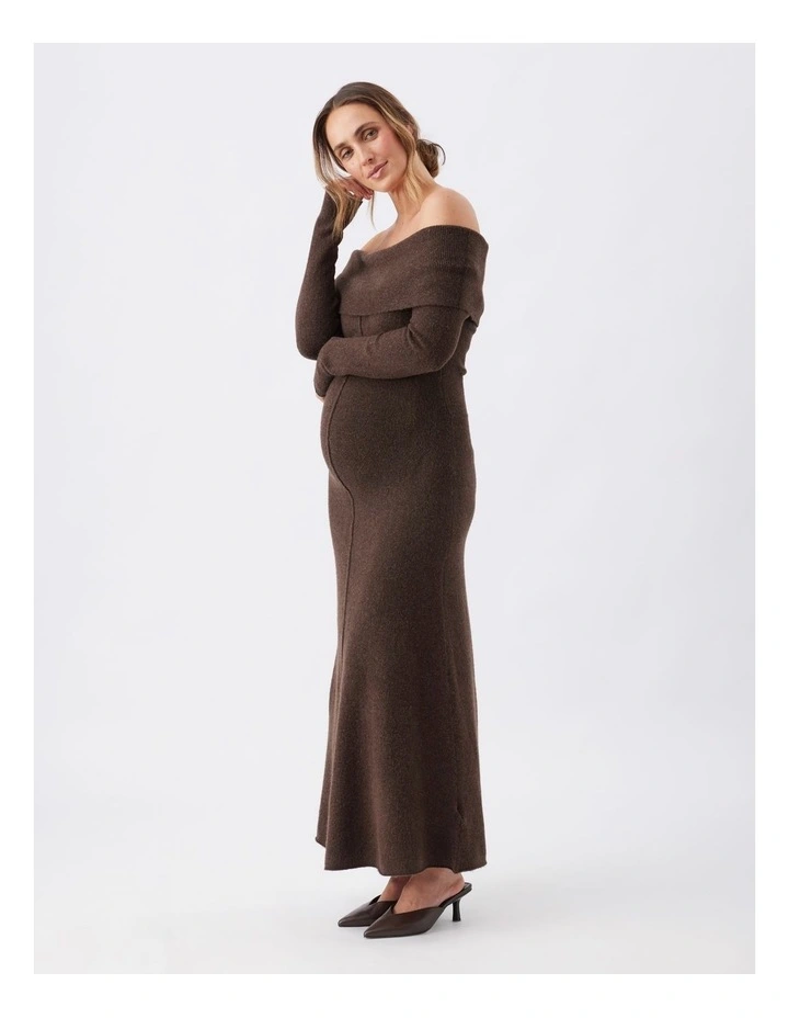 Tyla Off Shoulder Knit Dress in Brown image 3