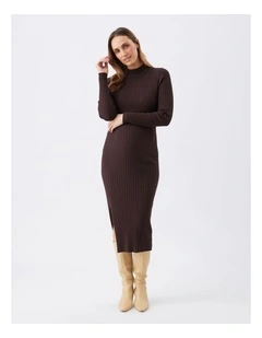 Nella Rib Nursing Knit Dress in Brown