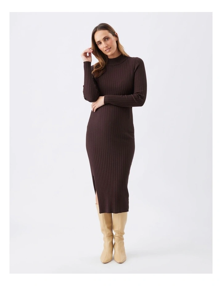 Nella Rib Nursing Knit Dress in Brown image 1