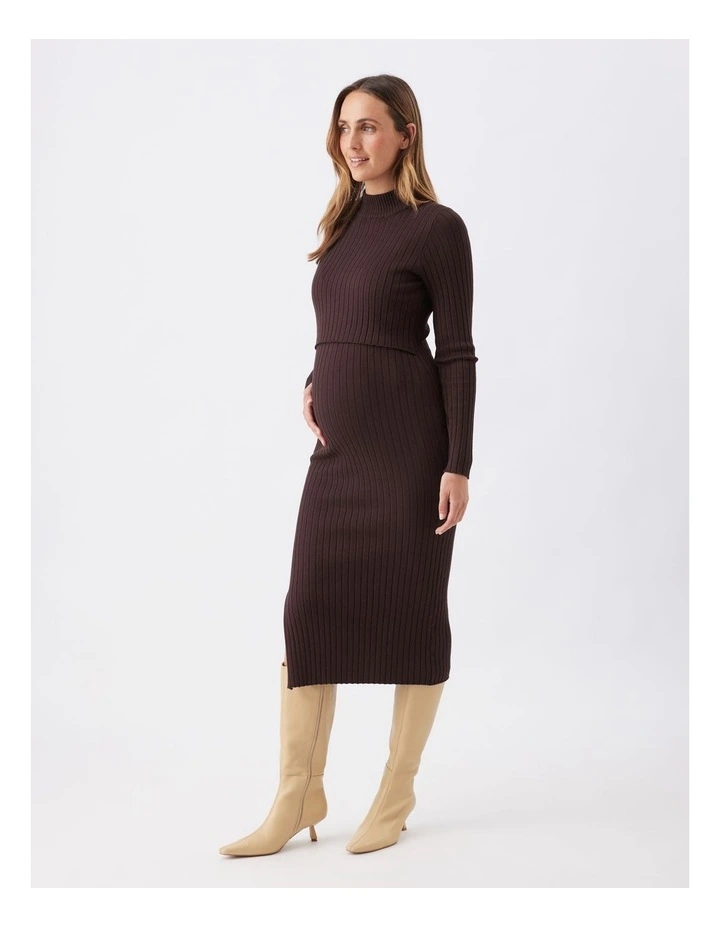 Nella Rib Nursing Knit Dress in Brown image 3