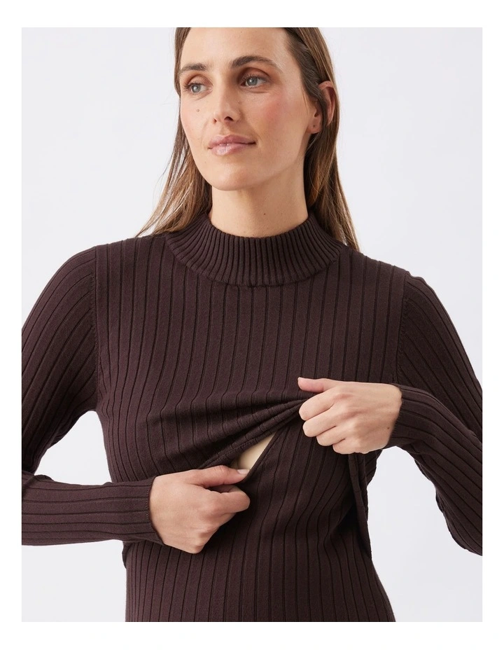 Nella Rib Nursing Knit Dress in Brown image 4